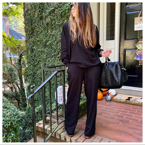 ✨LAST ONE✨Black 100% cotton chic 2 Piece Top and Wide leg pants set - Picture 3 of 6